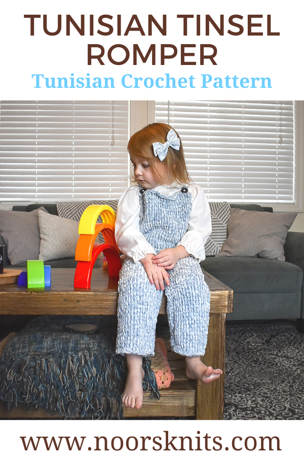 The Tunisian Tinsel Romper is a beginner Tunisian crochet baby romper pattern for sizes 0-3 months up to 5T! Click to read more and to get to the pattern.