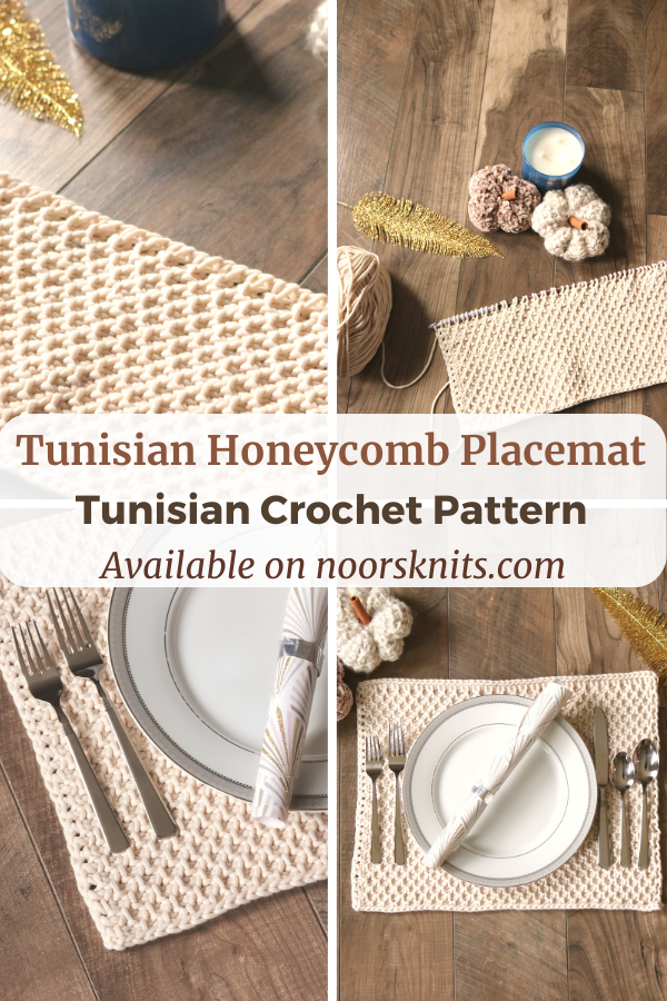 Check out this easy textured Tunisian crochet placemat pattern. Practice the Tunisian honeycomb stitch with this fun crochet kitchen pattern.