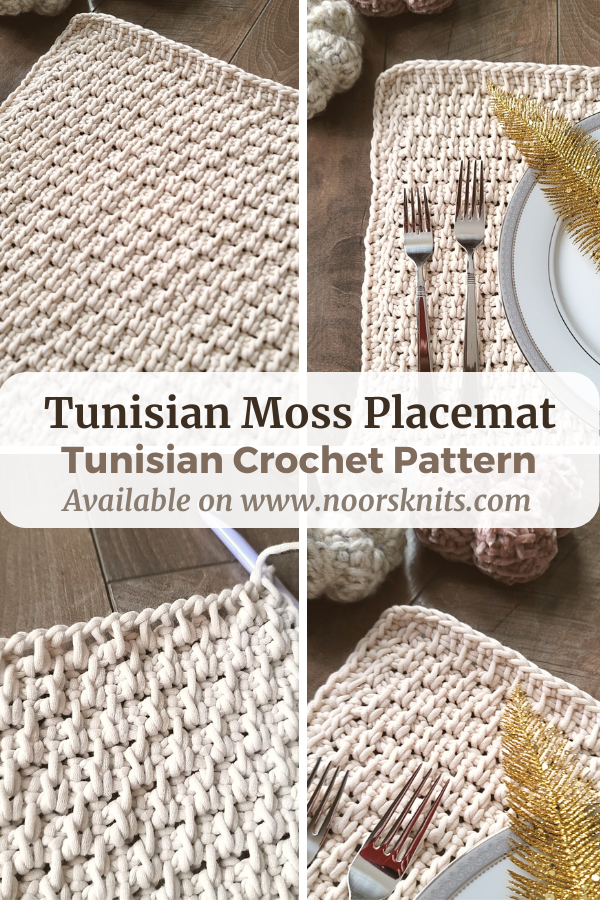 Check out this easy textured modern crochet placemat pattern. Practice the Tunisian moss stitch with this fun crochet kitchen pattern.