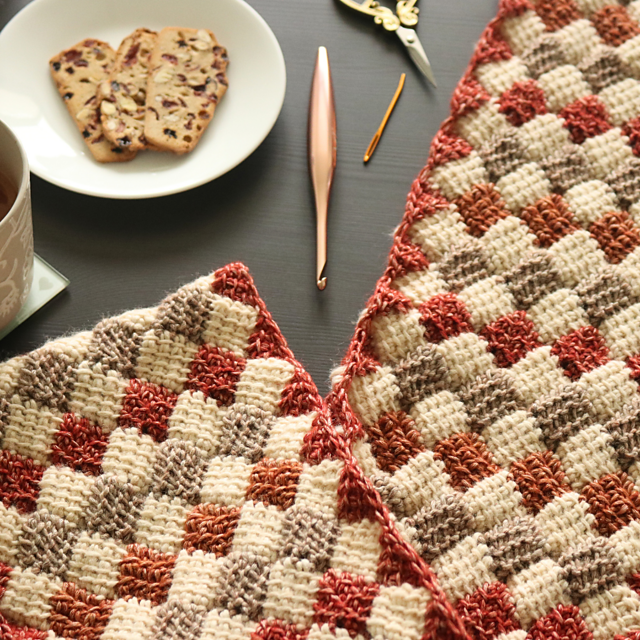 Tunisian crochet entrelac scarf pattern