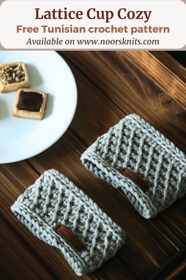 Looking for an easy free crochet cup holder pattern? Check out this fun Tunisian crochet cup holder and crochet mug holder pattern!