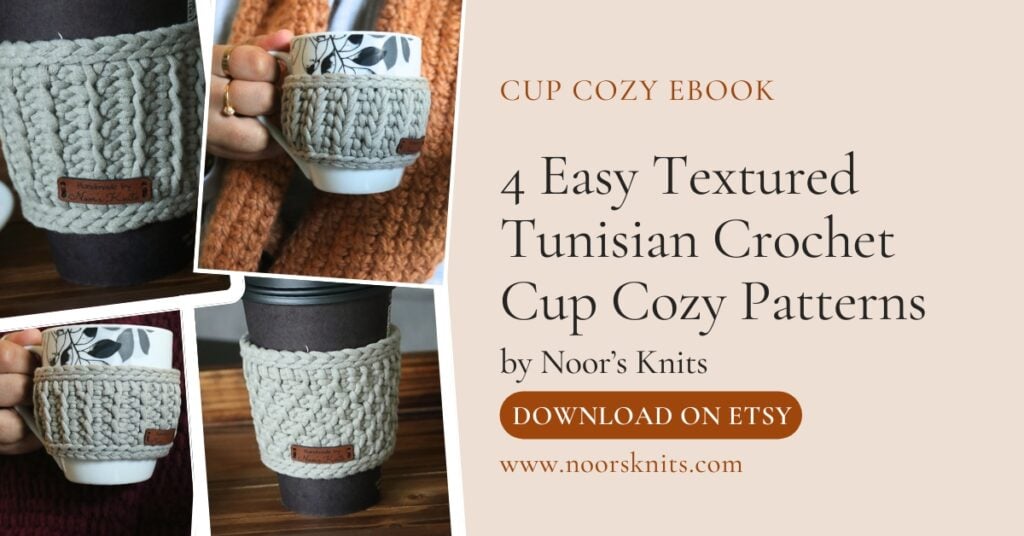 Looking for an easy free crochet cup cozy patterns? Check out this fun Tunisian crochet cup cozy and crochet mug cozy pattern!