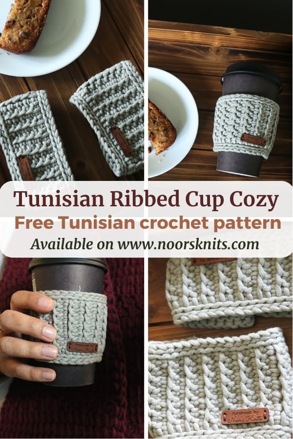 Looking for easy free crochet cup cozy patterns? Check out this fun Tunisian crochet cup holder and crochet mug holder pattern!