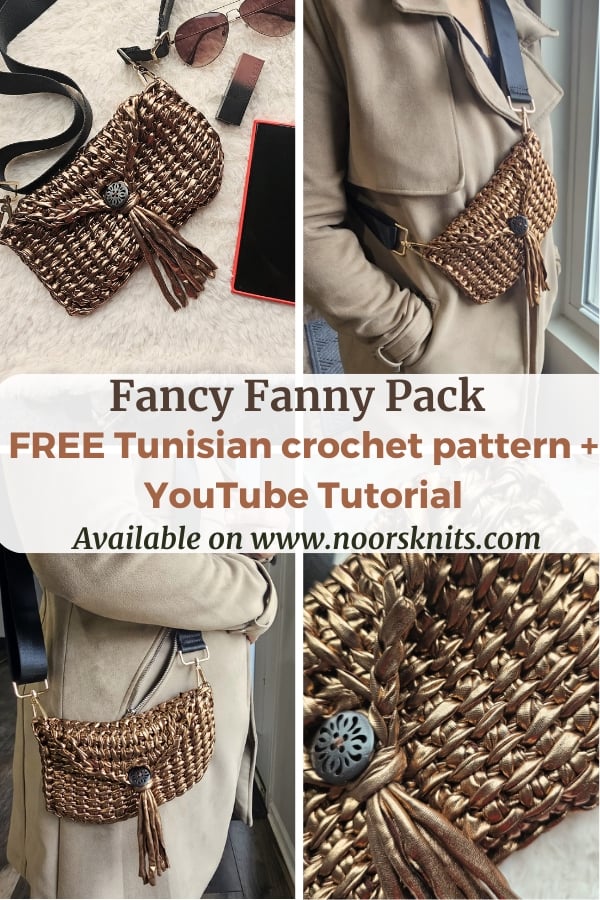 Check out this crochet fanny pack pattern free on the blog using simple Tunisian crochet stitches with a full crochet YouTube tutorial.