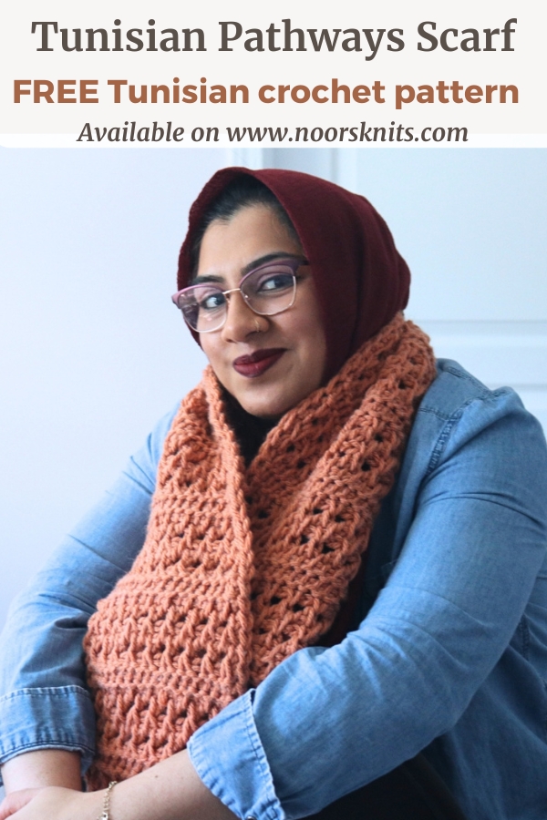 Free crochet scarf pattern using basic Tunisian crochet stitches that creates a beautiful texture for a chunky crochet scarf pattern.